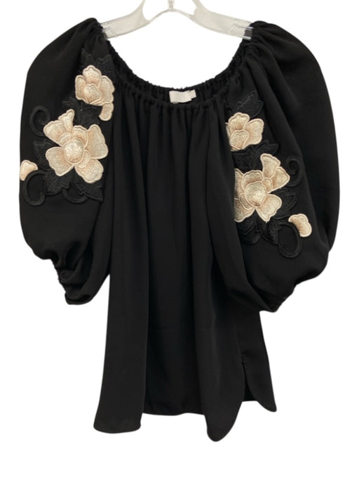 Anne Fontaine Size 36 Black & Cream Beige Polyester Floral Applique Top Black & Cream Beige / 36