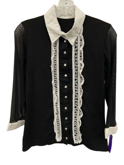 Anne Fontaine Size 40 Black & White Cotton Blend 3/4 Mesh Sleeve Button Up Top Black & White / 40