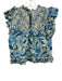 Love The Label Size S Blue & Cream Beige Cotton Botanical Ruffle Cap Sleeve Top Blue & Cream Beige / S