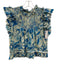 Love The Label Size S Blue & Cream Beige Cotton Botanical Ruffle Cap Sleeve Top Blue & Cream Beige / S
