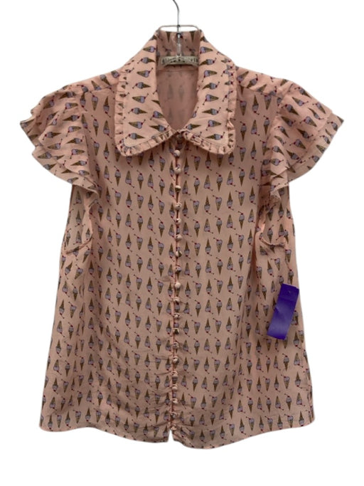 Alice + Olivia Size S Pink, Purple & Multi Silk Tiered Ruffle Cap Sleeve Top Pink, Purple & Multi / S
