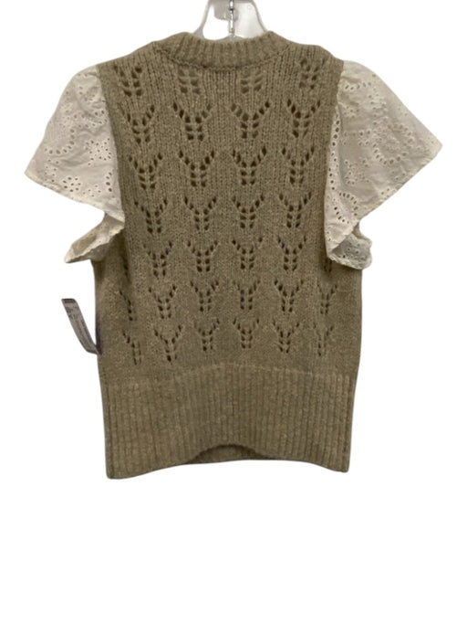 Rails Size S Cream White & Beige Wool Blend Fabric Block Knit Eyelet Sleeve Top Cream White & Beige / S