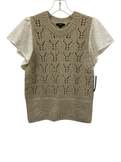 Rails Size S Cream White & Beige Wool Blend Fabric Block Knit Eyelet Sleeve Top Cream White & Beige / S