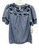 Boden Size 4 Blue & White Linen Floral Embroidered Short Puff Sleeve Top Blue & White / 4