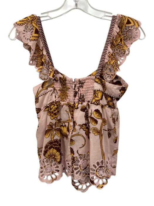 Farm Rio Size S Pink, Orange & Brown Cotton Botanical Tie Front Sleeveless Top Pink, Orange & Brown / S