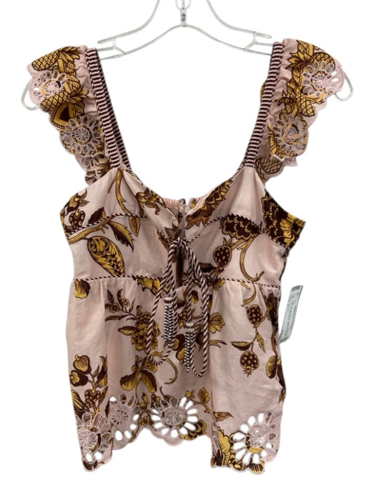 Farm Rio Size S Pink, Orange & Brown Cotton Botanical Tie Front Sleeveless Top Pink, Orange & Brown / S