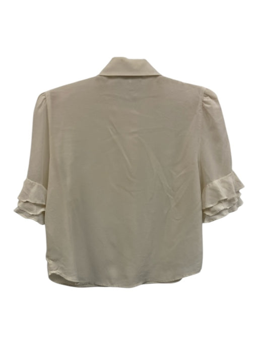 Frame Size XS Cream White Silk Short Sleeve Ruffle Detail Button Up Cropped Top Cream White / XS