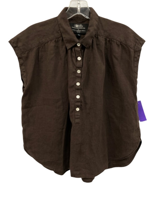 Baird McNutt for J. Crew Size XS Brown Linen Cap Sleeve 1/2 Button Collared Top Brown / XS