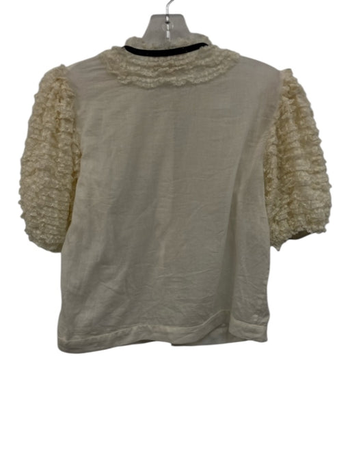 Love The Label Size S Cream White & Black Cotton 1/2 Puff Sleeve Lace Ruffle Top Cream White & Black / S
