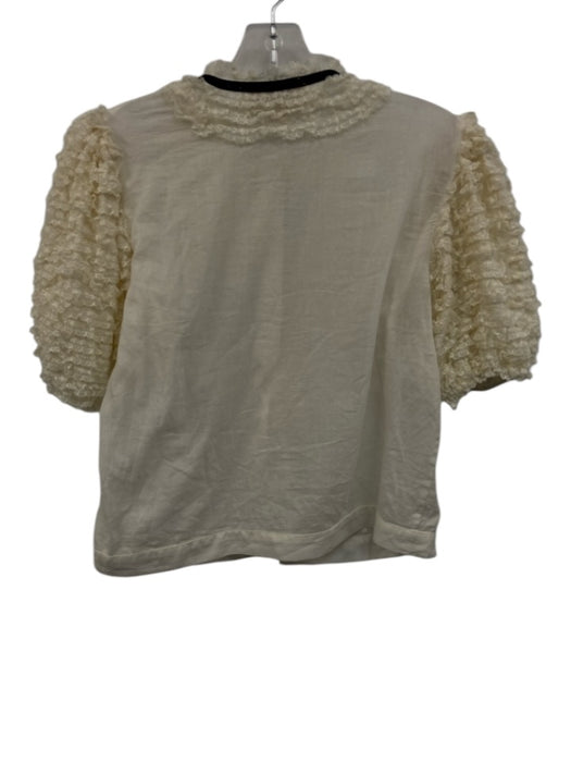 Love The Label Size S Cream White & Black Cotton 1/2 Puff Sleeve Lace Ruffle Top Cream White & Black / S