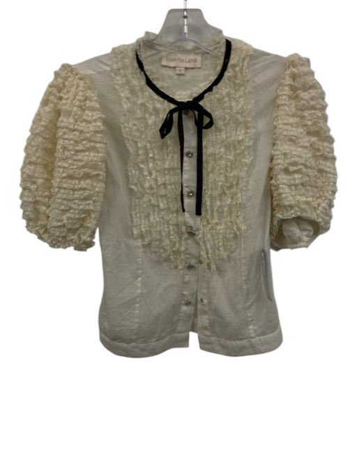 Love The Label Size S Cream White & Black Cotton 1/2 Puff Sleeve Lace Ruffle Top Cream White & Black / S