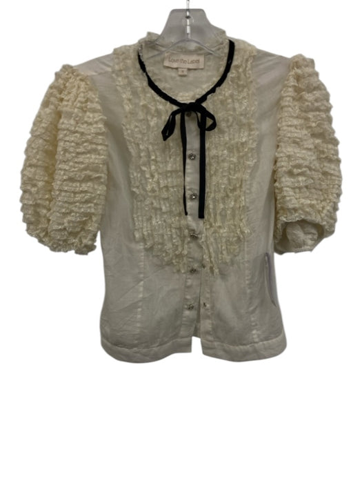 Love The Label Size S Cream White & Black Cotton 1/2 Puff Sleeve Lace Ruffle Top Cream White & Black / S