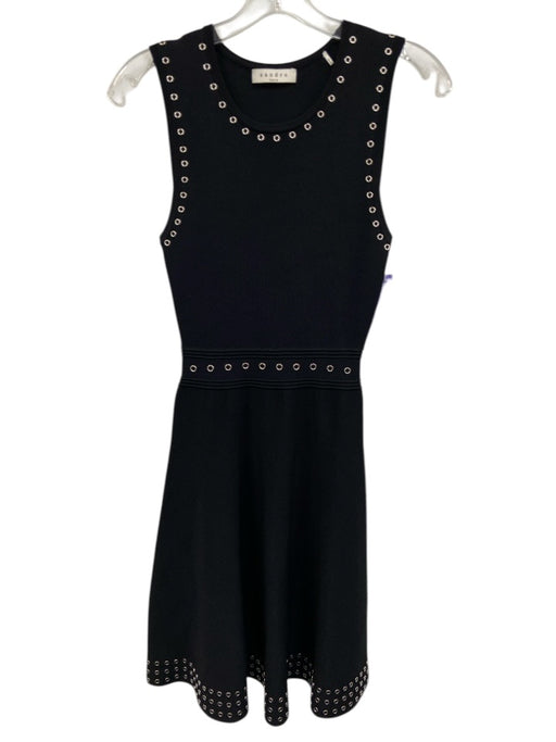 Sandro Size 1/XS Black Viscose Blend Knit A Line Grommets Above Knee Dress Black / 1/XS