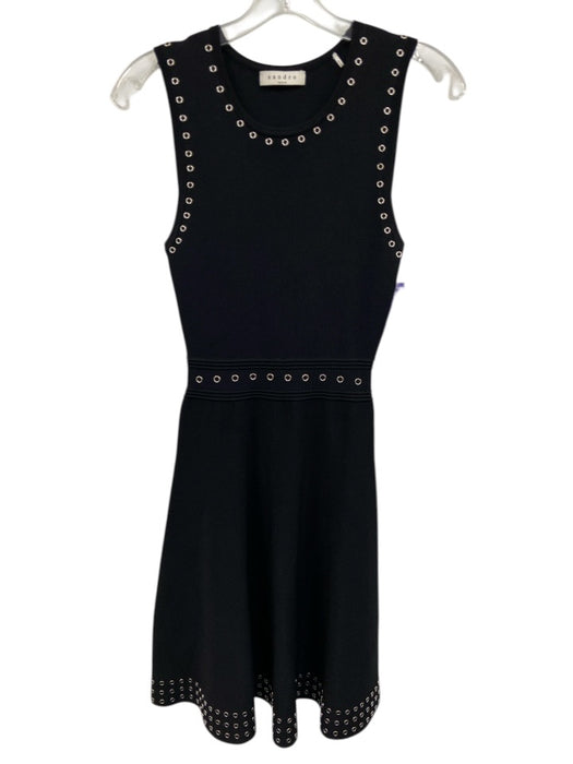 Sandro Size 1/XS Black Viscose Blend Knit A Line Grommets Above Knee Dress Black / 1/XS