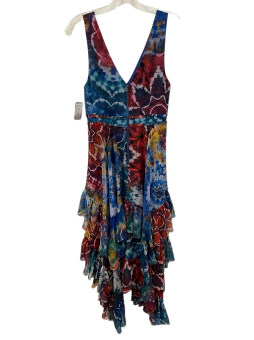Alice + Olivia Size 2 Blue, Red, Yellow Polyester Tie Dye V Neck Midi Dress Blue, Red, Yellow / 2