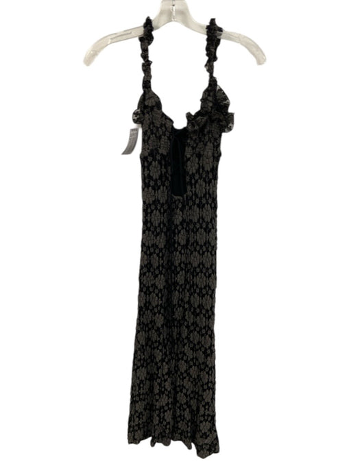 Free People Size S Black & Gray Cotton Blend Textured Flowers Lace Up Back Dress Black & Gray / S