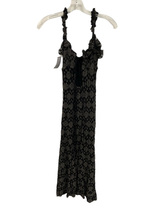 Free People Size S Black & Gray Cotton Blend Textured Flowers Lace Up Back Dress Black & Gray / S