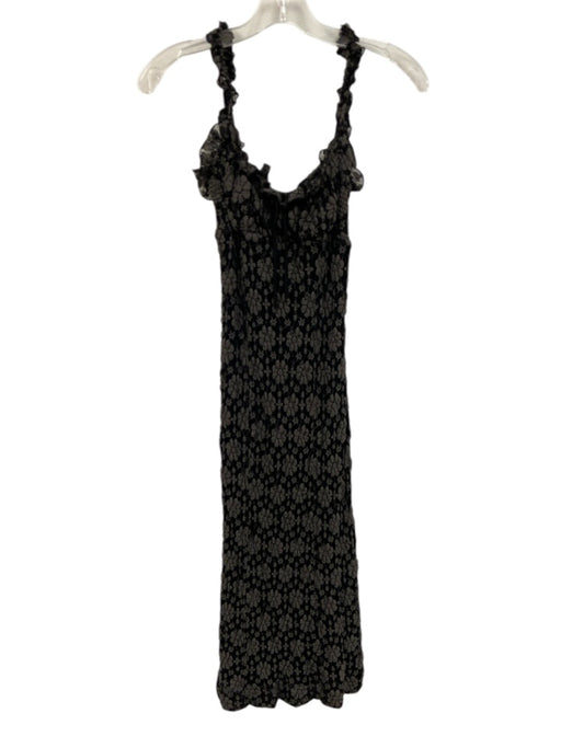 Free People Size S Black & Gray Cotton Blend Textured Flowers Lace Up Back Dress Black & Gray / S