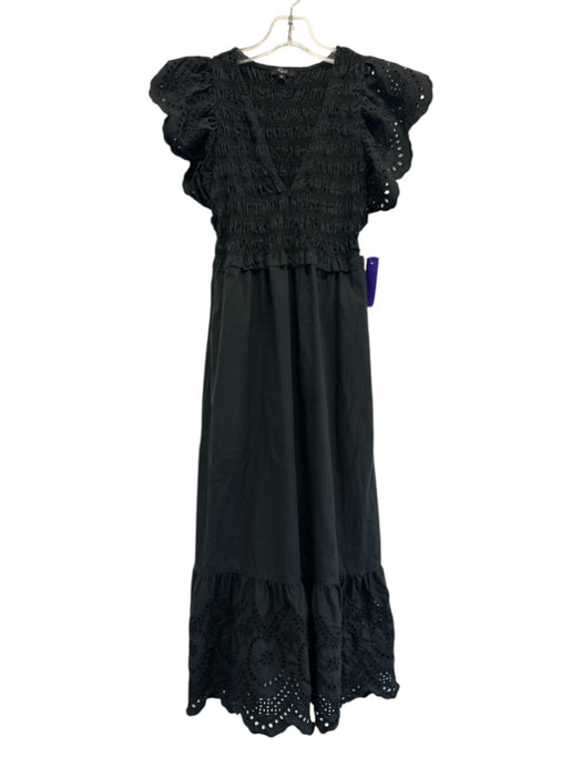 Rails Size XS Black Cotton Blend Shirred Eyelet Trim Flutter Cap Sleeve Dress Black / XS
