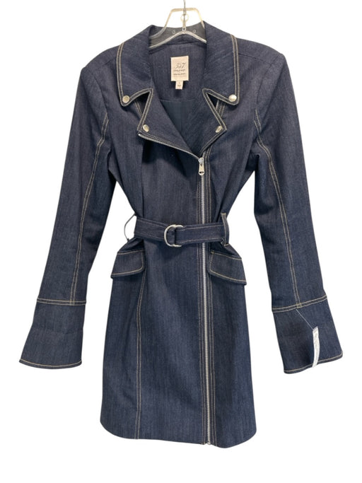 Cinq a Sept Size 4 Dark Wash Cotton Blend Denim Zip Front Mini Moto Dress Dark Wash / 4