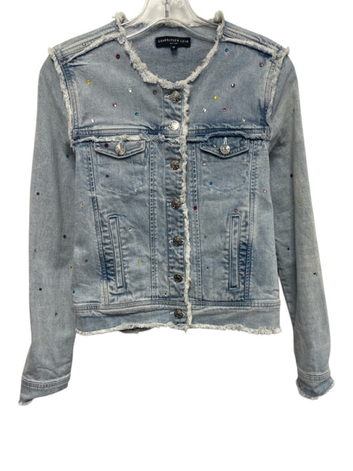 Generation Love Size XS Light Wash Cotton Blend Distressed Collarless Jacket Light Wash / XS
