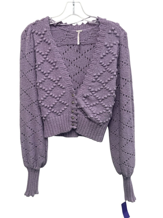Free People Size XS Purple Cotton Blend Diamond Knit V Neck Cropped Cardigan Purple / XS