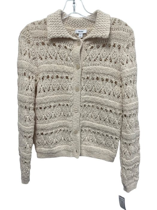 Reiss Size S Cream Polyester Blend Crochet Collar Button Front Cardigan Cream / S