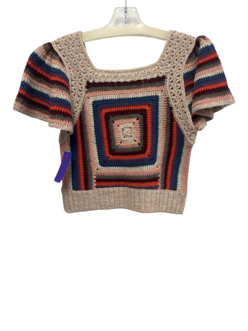 Sea New York Size S Beige, Red, Blue Wool Blend Crochet Granny Squares Sweater Beige, Red, Blue / S