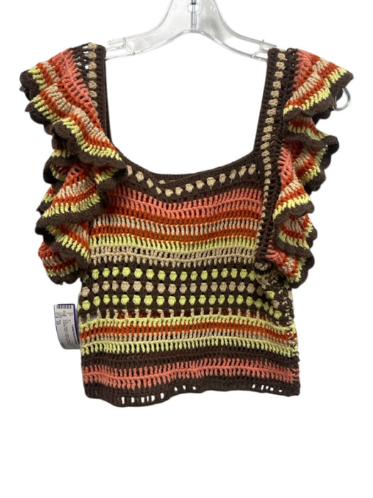 Rails Size XS Brown, Orange, Yellow Cotton Blend Crochet Stripe Top Brown, Orange, Yellow / XS