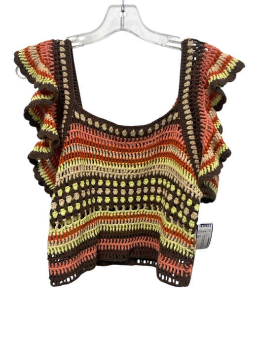 Rails Size XS Brown, Orange, Yellow Cotton Blend Crochet Stripe Top Brown, Orange, Yellow / XS