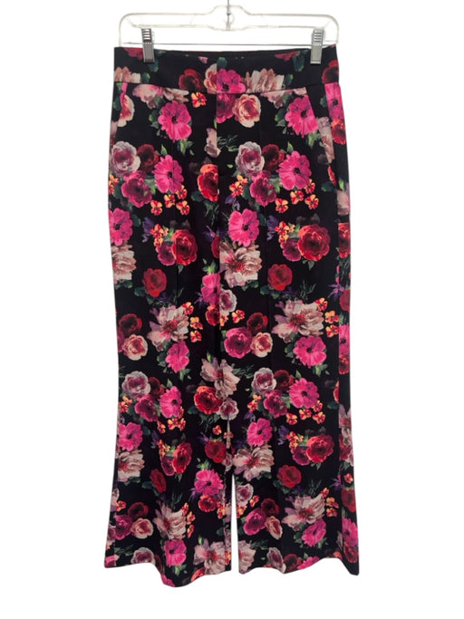 Alice + Olivia Size 4 Black, Pink, Green Polyester Pintuck Front Floral Pants Black, Pink, Green / 4