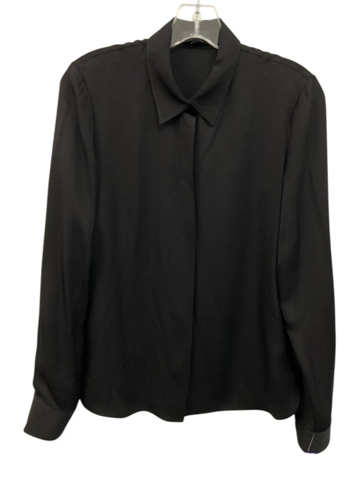 Theory Size S Black Silk Button Down Collar Long Sleeve Top Black / S