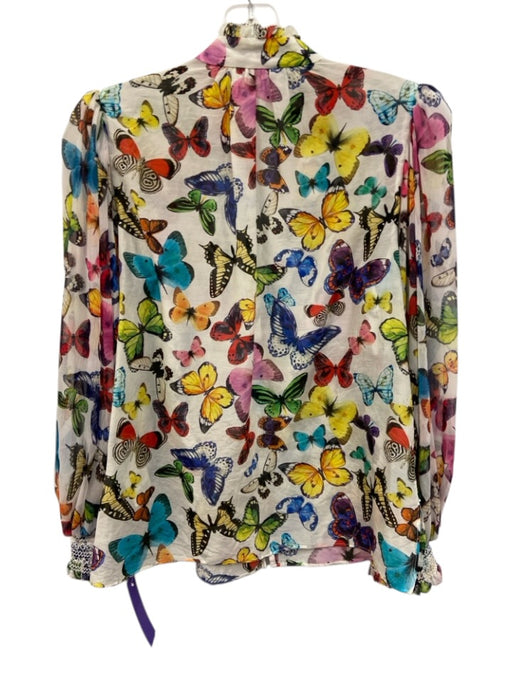 Alice + Olivia Size S White, Black, Multi Cotton & Silk Semi Sheer Top White, Black, Multi / S