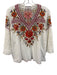 Johnny Was Workshop Size S White, Red, Green Cotton Embroidered Botanical Top White, Red, Green / S