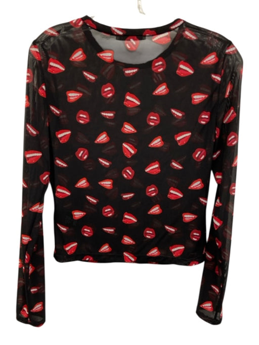 Alice + Olivia Size M Black, Red, White Polyester Blend Mesh Lips Top Black, Red, White / M
