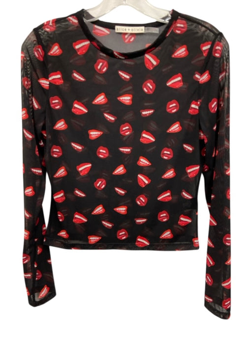 Alice + Olivia Size M Black, Red, White Polyester Blend Mesh Lips Top Black, Red, White / M