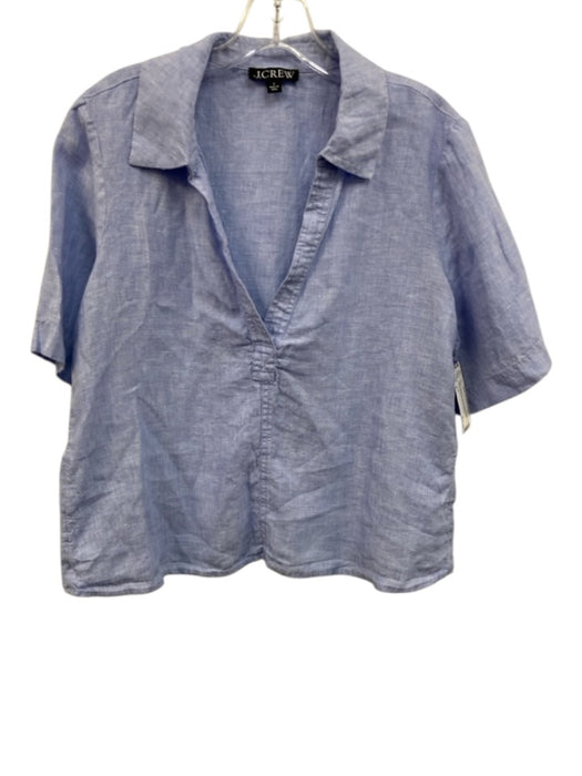 J. Crew Size S Periwinkle Blue Linen Notch Collar Short Sleeve Boxy Top Periwinkle Blue / S