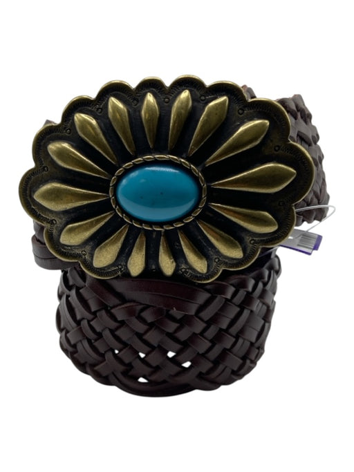 Sezane brown, brass, turquoise Leather metal & resin peg buckle Braided Belts brown, brass, turquoise