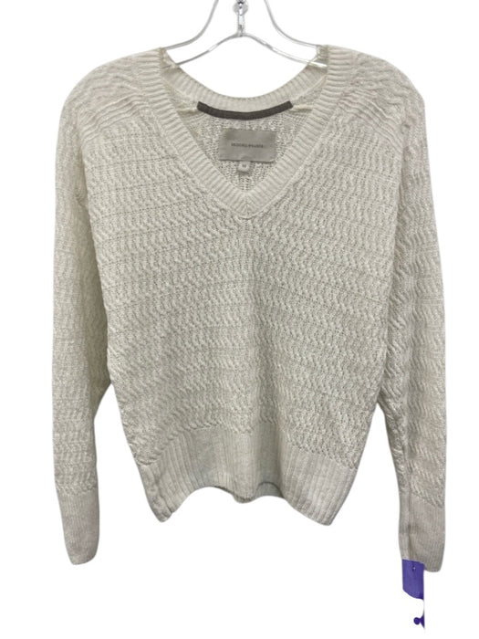 Brochu Walker Size XS Ivory White Hemp Ribbed Trim Wavy Stripes V Neck Sweater Ivory White / XS