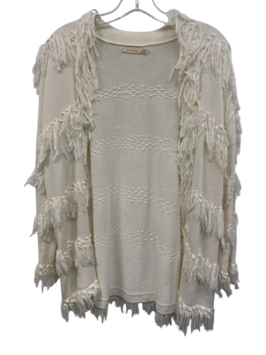 Lilya Size XS Cream Cotton Fringe Open Front Sweater Cream / XS