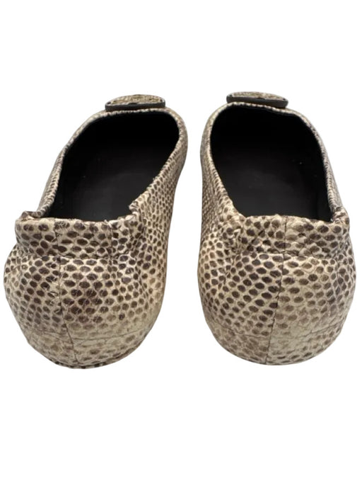Tory Burch Shoe Size 7 Cream & Brown Leather Snake snake Round Toe Flats Cream & Brown / 7