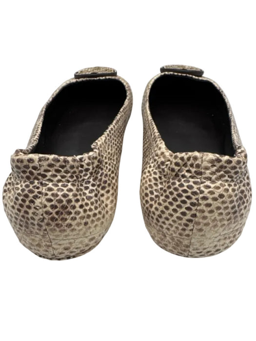 Tory Burch Shoe Size 7 Cream & Brown Leather Snake snake Round Toe Flats Cream & Brown / 7