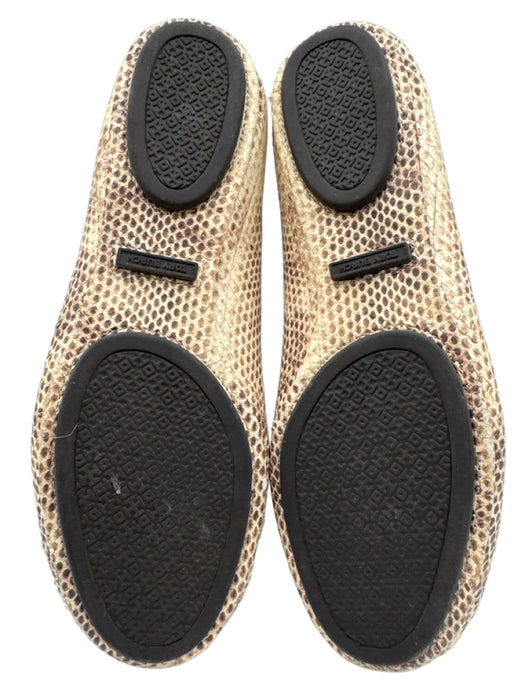 Tory Burch Shoe Size 7 Cream & Brown Leather Snake snake Round Toe Flats Cream & Brown / 7