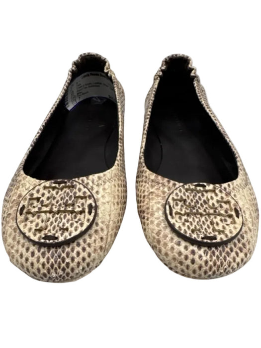 Tory Burch Shoe Size 7 Cream & Brown Leather Snake snake Round Toe Flats Cream & Brown / 7