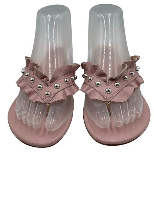 Clorinda Antinori Shoe Size 37 Pink Leather Ruffle Studded Thong Sandals Pink / 37