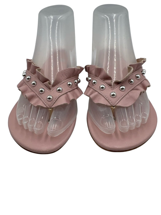 Clorinda Antinori Shoe Size 37 Pink Leather Ruffle Studded Thong Sandals Pink / 37