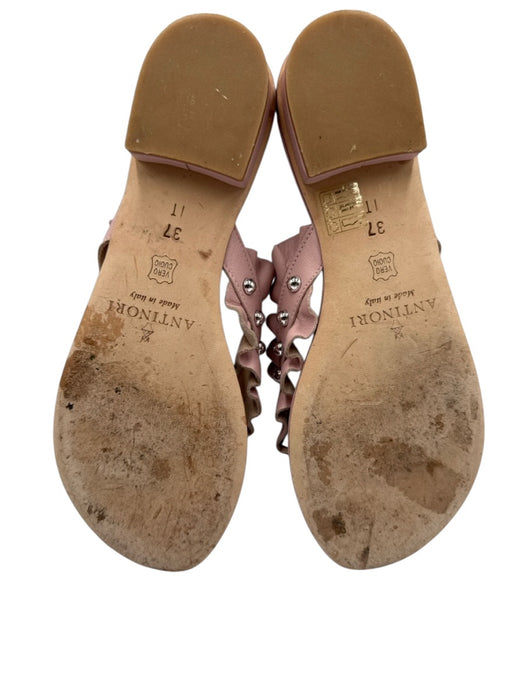 Clorinda Antinori Shoe Size 37 Pink Leather Ruffle Studded Thong Sandals Pink / 37
