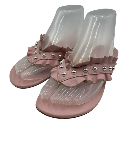 Clorinda Antinori Shoe Size 37 Pink Leather Ruffle Studded Thong Sandals Pink / 37