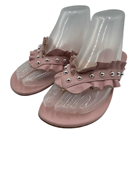 Clorinda Antinori Shoe Size 37 Pink Leather Ruffle Studded Thong Sandals Pink / 37