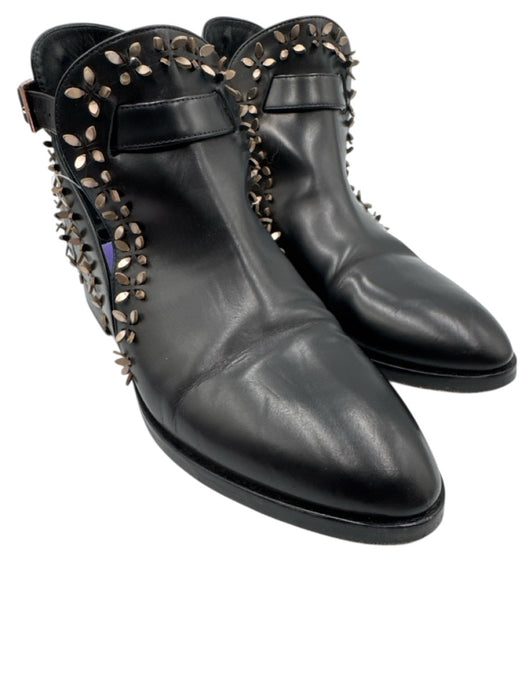 Alaia Shoe Size 36.5 Black & Rose Gold Leather Cut Out studded accents Booties Black & Rose Gold / 36.5